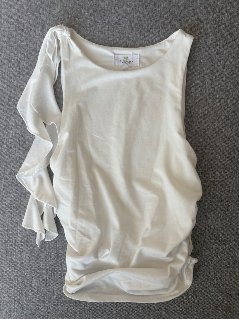 White Double Lined One-Shoulder Ruffle Tank Top